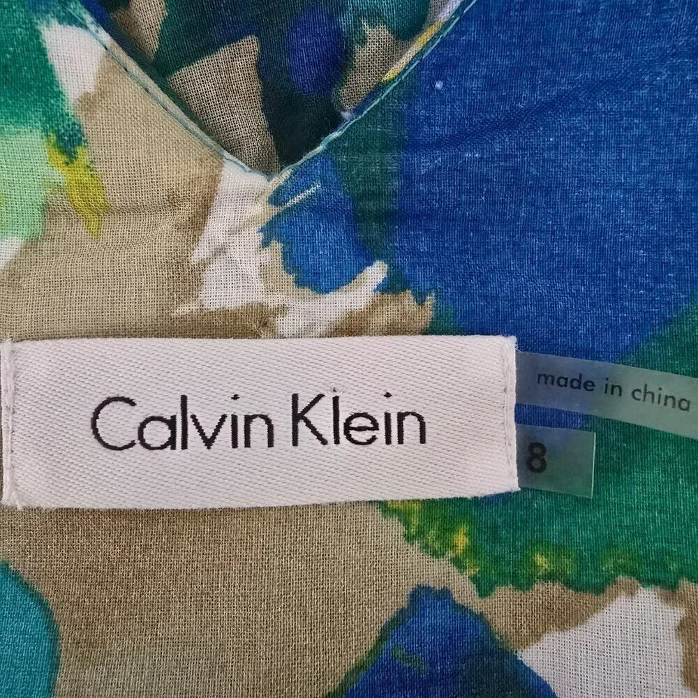 WOMENS CALVIN KLEIN ABSTRACT WATERCOLOR FLORAL SHUTTER PLEAT SLEEVELESS SIZE 8 - Picture 3 of 5